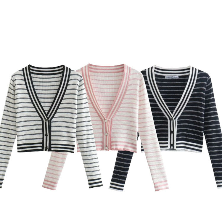 Woman Knitted Cardigan Autumn Sweater Stripe Knitted Casual Long Sleeve Cardigans Coat Button Up Vintage Tops