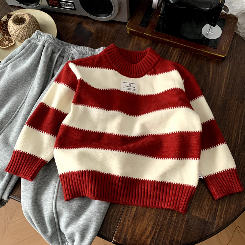 Warm Knitted Sweater Baby Striped Children's Sweater