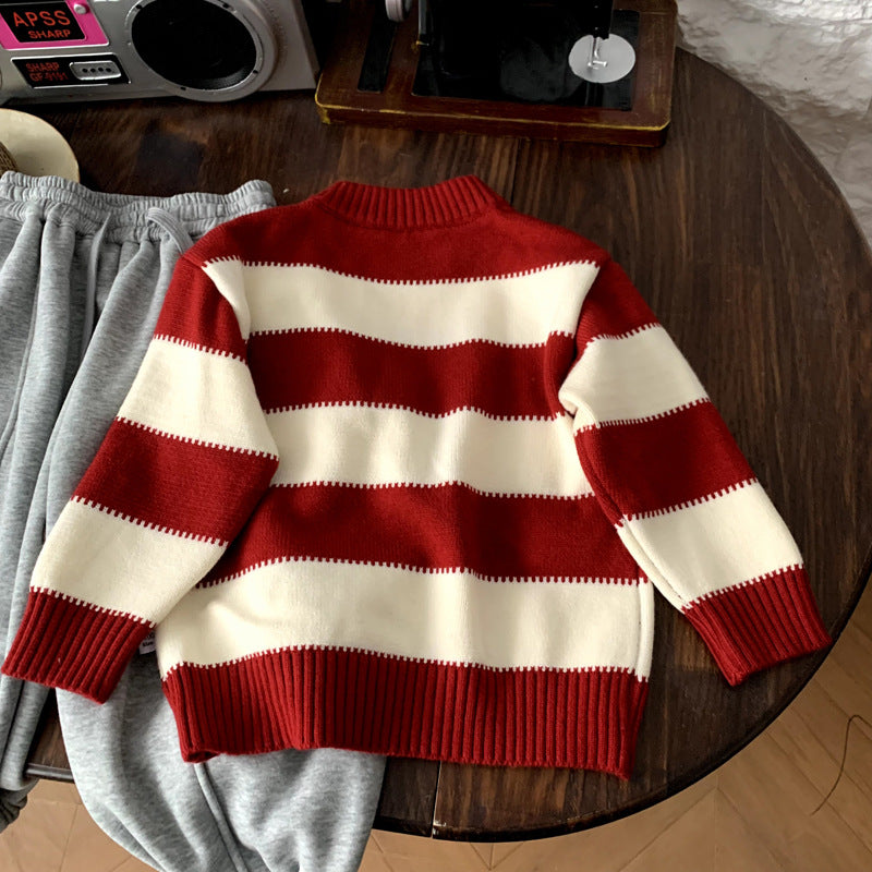 Warm Knitted Sweater Baby Striped Children's Sweater