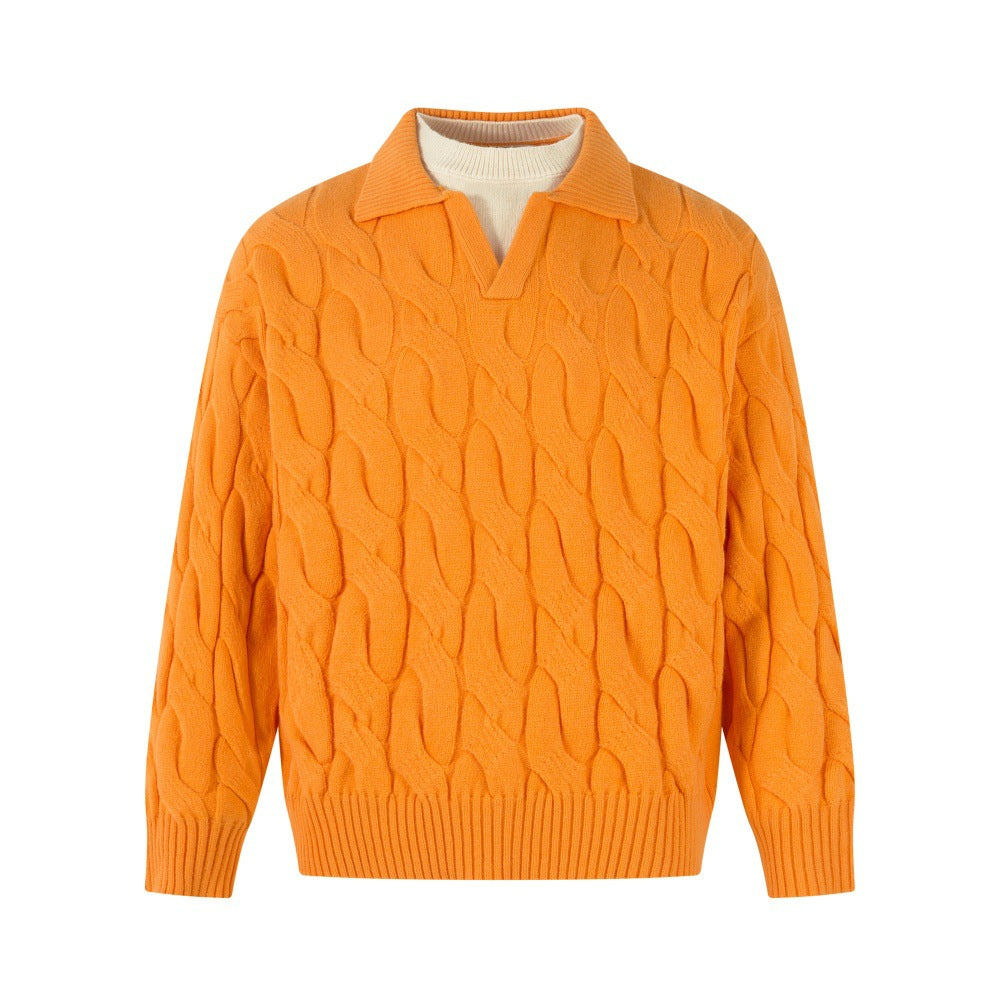 Fake two color blocked collared knitted sweaters