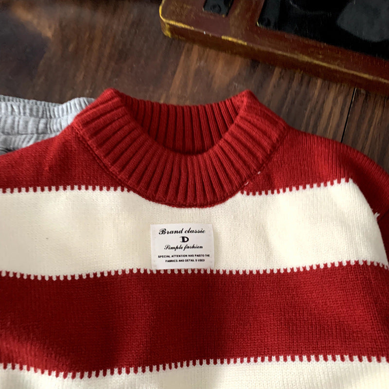 Warm Knitted Sweater Baby Striped Children's Sweater