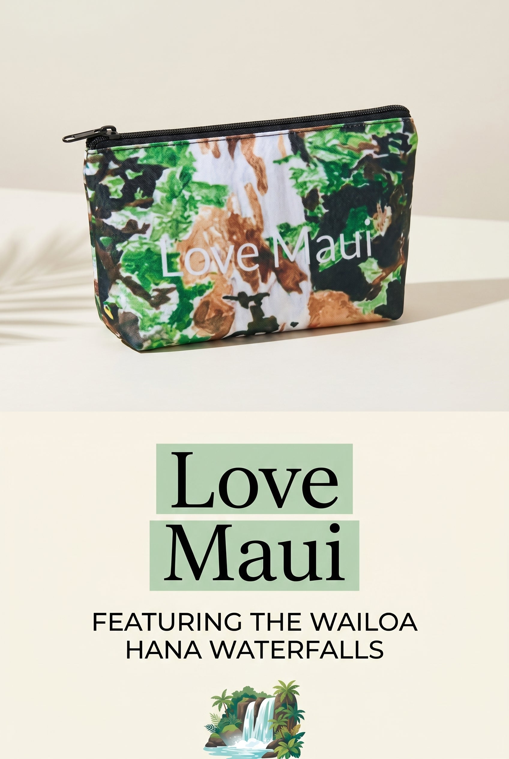 Wailoa Hana waterfalls makeup bag