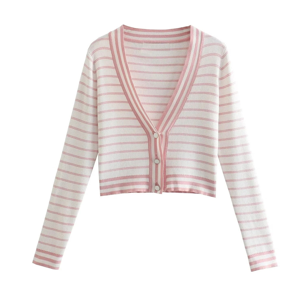 Woman Knitted Cardigan Autumn Sweater Stripe Knitted Casual Long Sleeve Cardigans Coat Button Up Vintage Tops