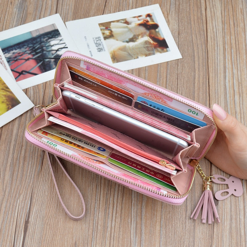Luxury Brand Leather Wallets Women Long Zipper Coin Purses Tassel Design Clutch Wallets Female Money Bag Credit Card Holder